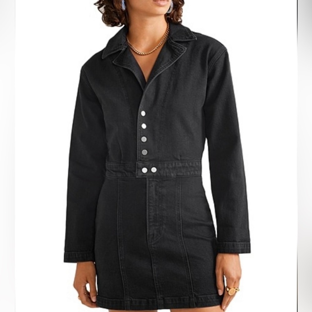 GRLFRND Black Denim Margo Kickstart Zip and Snap long sleeve Dress Size S